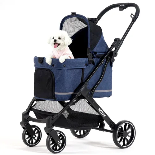 Vista 13 de HITTITE Pet Stroller with Weatherproof Cover, All-Terrain 4-Wheel Cat & Dog Stroller with Adjustable Canopy, Foldable Dog Strollers with Storage