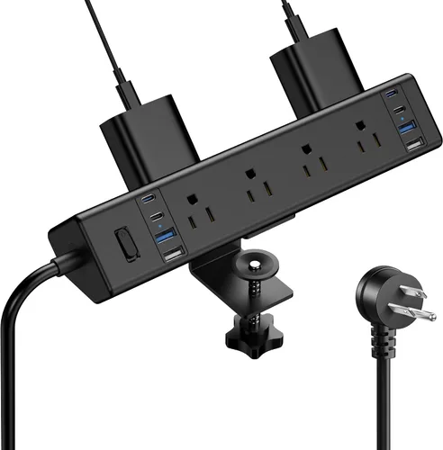 Vista 10 de Estación de carga rápida de 40 W, regleta de alimentación con abrazadera de escritorio 20 W USB C, 8 tomacorrientes, 8 puertos USB, 4 USB C y 4 USB