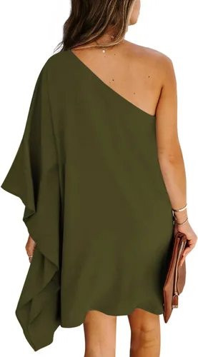 Vista 2 de LYANER Minivestido de mujer con un hombro y manga murciélago y dobladillo asimétrico