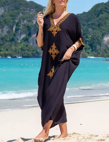 Vista 3 de Bsubseach Caftán Cover Up para traje de baño de mujer, talla grande, caftán bordado