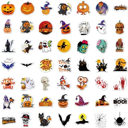 Vista 5 de 100 calcomanías de Halloween, impermeables, autoadhesivas, para botellas de agua, iPad, monopatín, equipaje, teléfono..