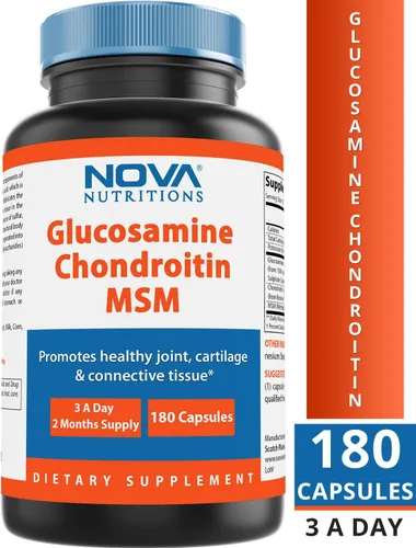 Vista 6 de Nova Nutritions Triple fuerza glucosamina condroitina MSM 2600 mg/cápsulas para servir, apoya articulaciones saludables, cartílago y tejido