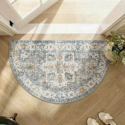 Vista 52 de jinchan Alfombra de área pequeña lavable floral vintage, alfombra de entrada simétrica de medio círculo de 2 x 3, alfombra de entrada suave de pelo