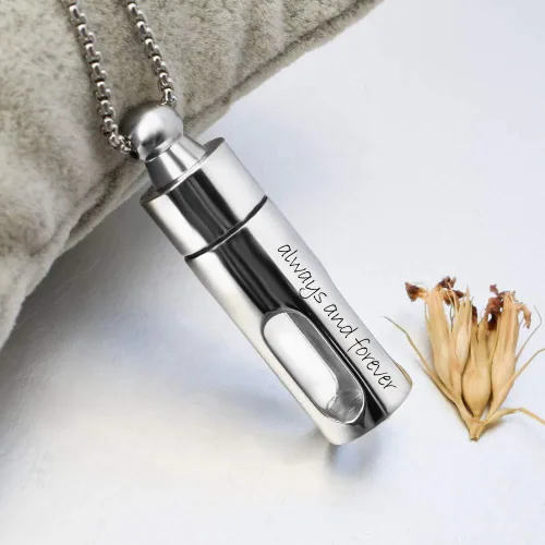 Vista 4 de abooxiu Contenedores de vidrio Urna Collares para cenizas Acero inoxidable Cremación Joyería Colgante Memorial Recuerdo - Personalizar disponible