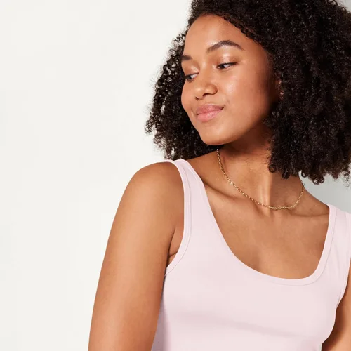 Vista 5 de Amazon Essentials Camisetas sin mangas ajustadas y acanaladas con cuello redondo para mujer, paquete de 2 Gris claro jaspeado/rosa claro