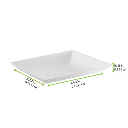 Vista 5 de PacknWood - 210BCHIC1111 - Bio 'n' Chic Plato de caña de azúcar cuadrado blanco pequeño - Platos resistentes - Caña de azúcar compostable