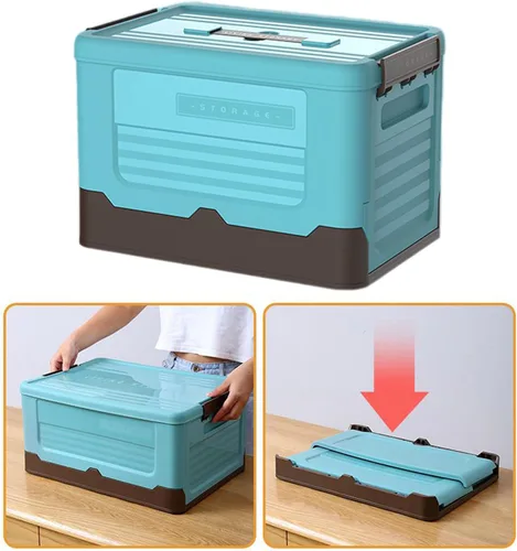 Vista 8 de Foldable Storage Crate Portable Folding Plastics Bin With Lid Space Saving Book Organizers Dorm Room Organization Supplies Office Storage Accessory