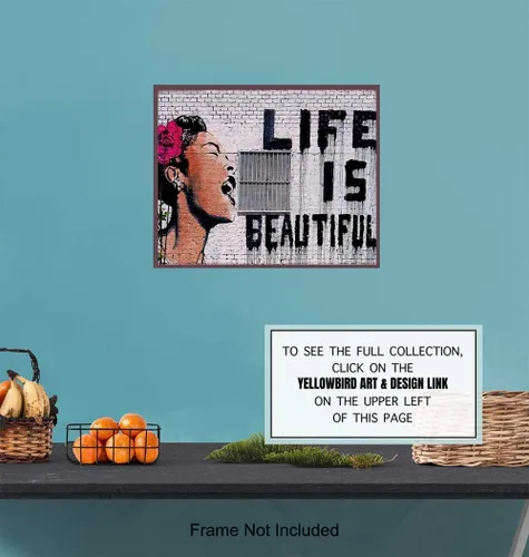 Vista 6 de Original Banksy Life is Beautiful Graffiti Street Art - Arte callejero de 8 x 10 pulgadas, arte fotográfico para el hogar, dormitorio, decoración