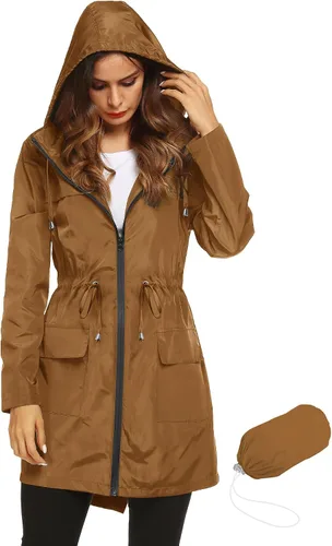 Vista 20 de LOMON Chaqueta ligera impermeable con capucha para mujer, para exteriores