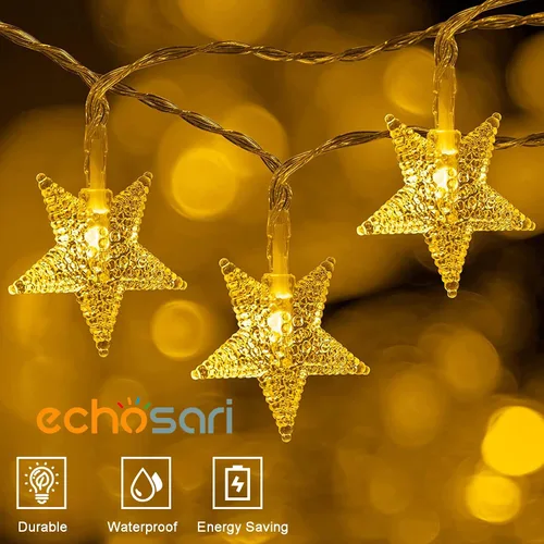 Vista 7 de echosari Cadena de luces con forma de estrella, funciona con pilas, temporizador automático, luces LED de hadas con forma de estrella de 158