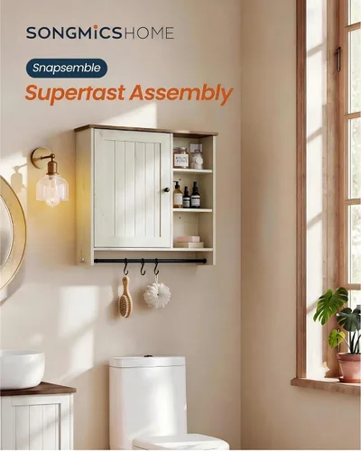 Vista 3 de SONGMICS Home Gabinete de pared de baño, montaje rápido Snapsemble