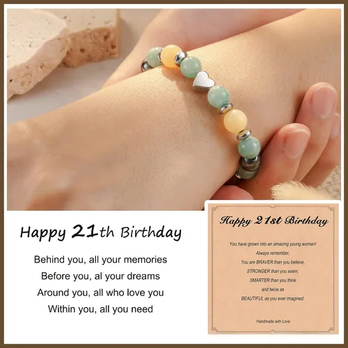 Vista 2 de HGDEER 13161821304050607080 Birthday Gifts for Girls Women, Natural Stone Heart Bracelets for Mom Auntie Wife Friend Sister