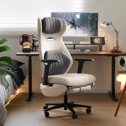Vista 2 de EMIAH Silla de oficina ergonómica con reposapiés, silla de oficina reclinable con brazos ajustables y reposacabezas, silla de juegos de respaldo