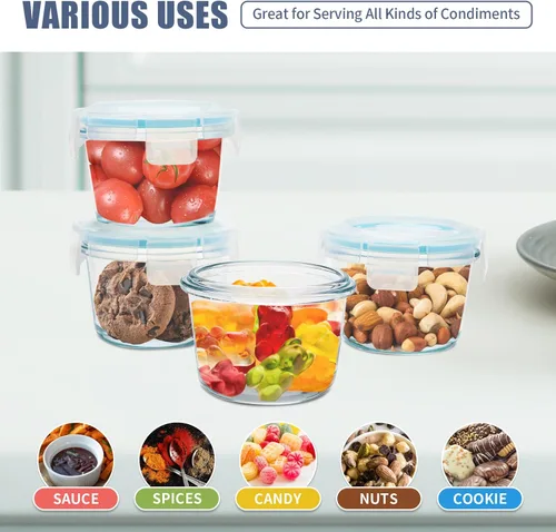Vista 2 de Juego de 6 recipientes pequeños de vidrio para alimentos, reutilizables, herméticos, a prueba de fugas, mini recipientes de almacenamiento