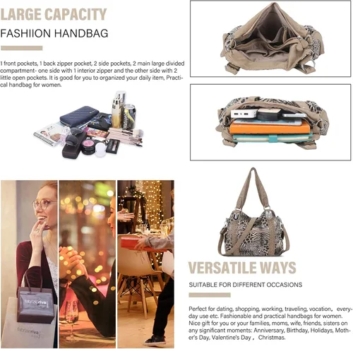 Vista 201 de Angel Barcelo - Bolsa de hombro amplia para mujer, diseño Hobo, cuero lavado