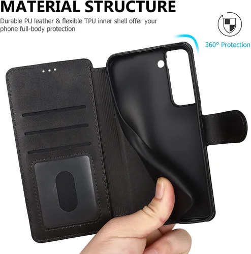 Vista 7 de QLTYPRI Para Samsung Galaxy A14 Case Premium PU Leather Simple Wallet Case [Ranuras para tarjetas] [Soporte manos libres] [Cierre magnético] Funda