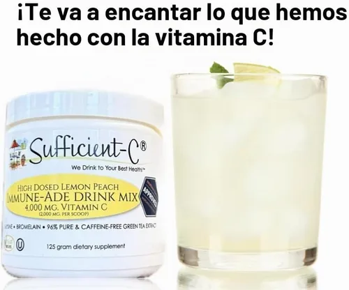 Vista 4 de Sufficient-C Mezcla de Bebida Immune-Ade de Vitamina C de Alta Dosis Sin OMG Sabor Limón Melocotón, Tamaño Conveniente de 125 Gramos con L-lisina