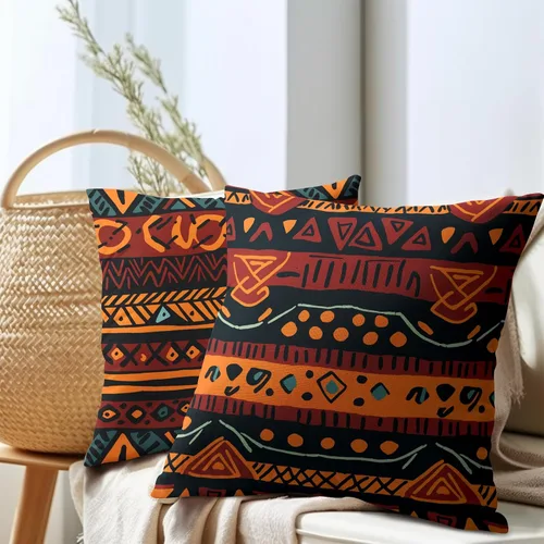 Vista 7 de Fundas de almohada tribales marrones - Juego de 2 fundas de almohada étnicas 40x40 cm azteca geométrica para decoración de sofá, cama, hogar