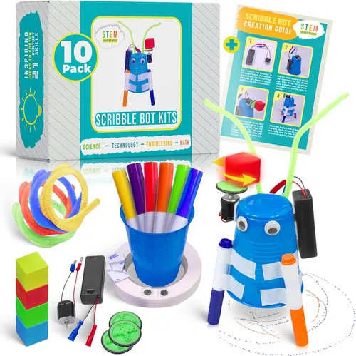 Vista 8 de Scribble Bot Kit, paquete de 2 – Construye 2 robots de dibujo motorizados, kit completo de proyecto STEM para aulas, a partir de 8 años