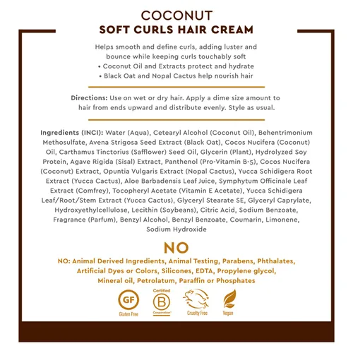 Vista 5 de Desert Essence Coconut Soft Curls - Crema para el cabello rizado a base botánica para cabello rizado, sin silicona, hidratante con aceite de coco