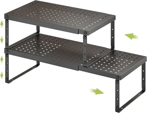 Vista 10 de RUILALIFE Estante organizador de gabinete expandible con altura ajustable, estante organizador de encimera de cocina apilable, elevador de estante