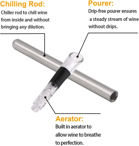 Vista 4 de DERNORD Enfriador de vino 3 en 1 de acero inoxidable para botellas de vino, congelador con aireador y vertedor para enfriar más tiempo, verter