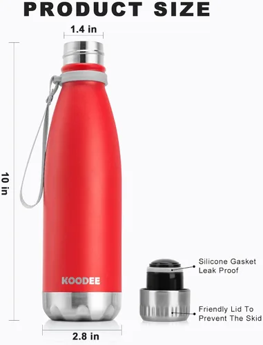 Vista 6 de koodee Botella de agua de acero inoxidable de 17 onzas, doble pared aislada al vacío, botella de agua deportiva para niñas, con forma de cola a Rojo