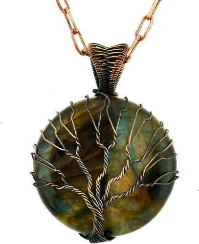 Vista 2 de Tree Of Life Natural Gemstone Pendant Copper Wire Wrapped Jewelry Necklace