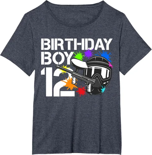 Vista 53 de 12th B-Day Paintball Birthday Party Boy 12 Year Old Funny T-Shirt, Negro