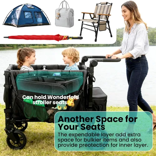 Vista 4 de Red de carga y organizador compatible con Wonderfold W2 y W4, red de almacenamiento expandible de doble capa con bolsillos con cremallera