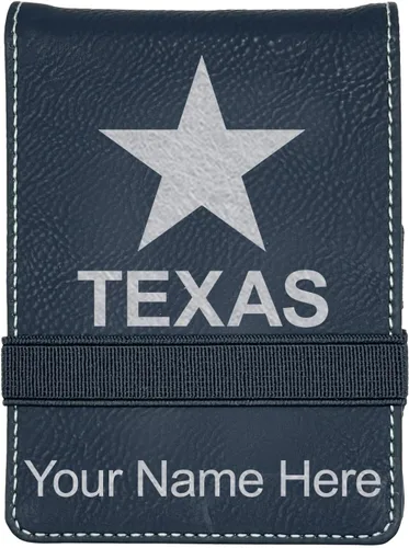 Vista 13 de LaserGram Mini bloc de notas, bandera de Texas, grabado personalizado incluido (negro con oro)