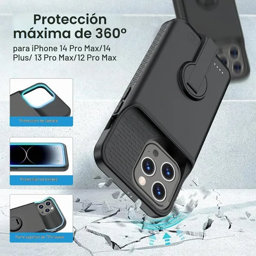 Vista 5 de GIN FOXI Funda de batería para iPhone 14 Pro Max/14 Plus/13 Pro Max/12 Pro Max, funda de carga recargable con soporte de 8500 mAh, funda portátil