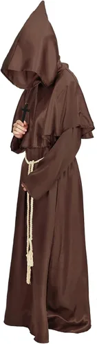 Vista 2 de Century Star Disfraz de fraile medieval con capucha de monje renacentista para cosplay, Halloween, para adultos, capa de mago, sacerdote