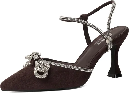 Vista 12 de Susanny - Zapatos de tacón bajo con strass para mujer, con punta puntiaguda, de tacón kitten, con cierre, ajustables, con correa, para vestido