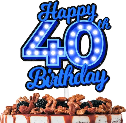 Vista 14 de Decoración de pastel de cumpleaños 10 con purpurina azul Let's Glow Crazy Party Theme Decor Supplies Men Women Happy Birthday 10 Anniversary Party