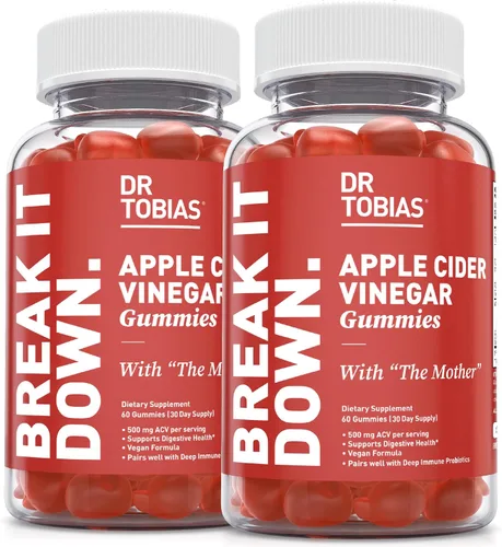 Vista 10 de Dr. Tobias Gomitas de vinagre de sidra de manzana con la madre, 500 mg de ACV por porción, más folato, B6, B12 y yodo Apoya la limpieza intestinal