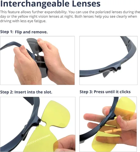Vista 7 de Lentes de sol de conducción 100% con protección UV400, multifuncionales, polarizados únicos, lentes de sol abatibles con lentes