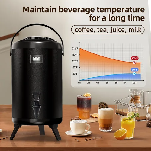 Vista 3 de Dispensador aislado de bebidas - Dispensador térmico de té frío y caliente - Acero inoxidable 12L/3.2 galones con espita para café caliente y té