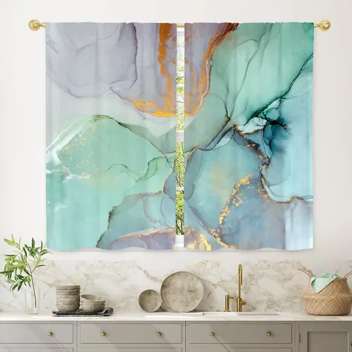 Vista 7 de Gibelle Cortinas de cocina rústicas de eucalipto estilo granja boho florales botánicas de salvia hojas verdes pequeñas y cortas para ventanas