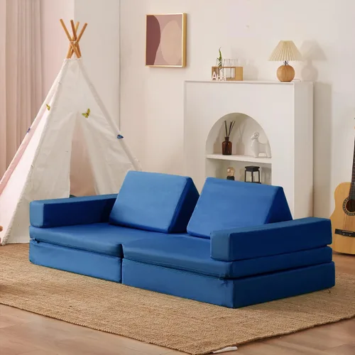 Vista 11 de jela Sofá de juego para niños, tamaño extendido, 8 piezas para la familia, sofá modular de espuma para niños y adultos, juego de casa