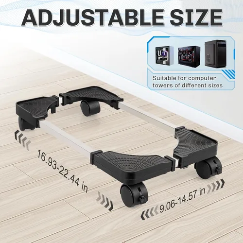 Vista 2 de Liitrton Soporte de CPU móvil Soporte de torre ajustable para computadora con 4 ruedas giratorias que se adapta a la mayoría de PC (negro)