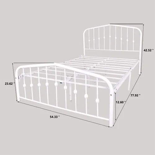 Vista 2 de IANIYA Marco de cama de plataforma de metal, soporte de listones de acero, no necesita somier, fácil montaje, tamaño matrimonial