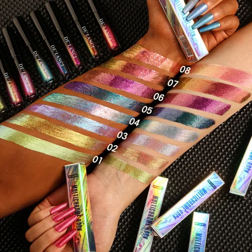 Vista 6 de Lápiz labial Chameleon color azul y verde, brillo de labios metálico brillante para mujeres y niñas, regalo de maquillaje de labios, hidratante