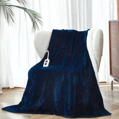Vista 14 de Manta térmica de sherpa de doble cara, manta eléctrica de calefacción suave para cama, sistema de seguridad automático, 6 niveles de calefacción y 4