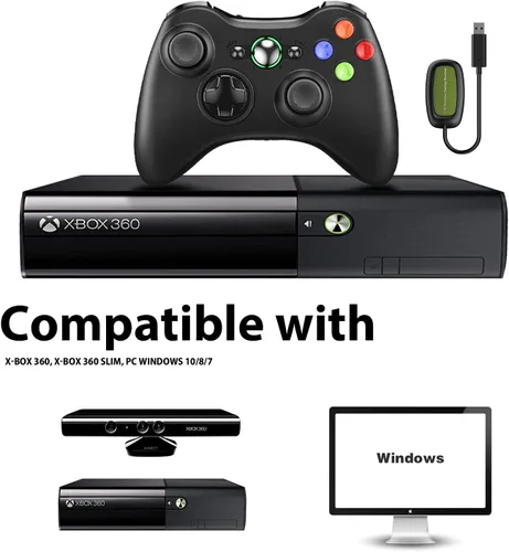 Vista 3 de VOYEE Controlador inalámbrico con receptor compatible con Microsoft Xbox 360SlimWindows 111087 con joystick mejoradochoque dual negro