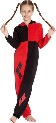 Vista 2 de DC Comics - Disfraz de Harley Quinn para niña, traje de una pieza, traje de pijama de criador, Multi