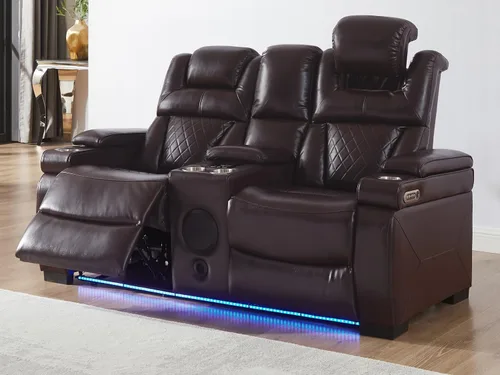 Vista 10 de THSUPER Juego de sofás reclinables de cuero transpirable con potencia con luz LED, asientos reclinables de cine en casa con reposacabezas