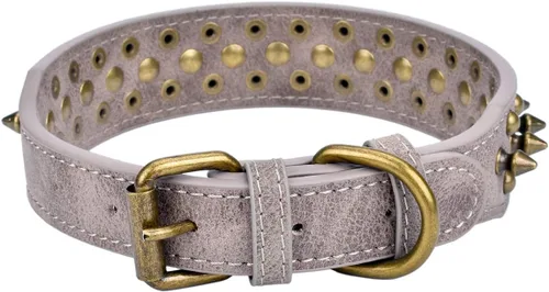 Vista 33 de Collar ajustable de piel sintética con remaches de clavos para gatos, cachorros y perros.