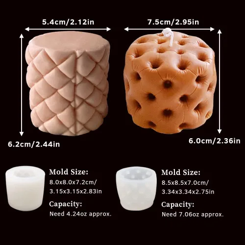 Vista 3 de 2 moldes de vela de silicona, moldes de vela de resina de pilar cilíndrico para hacer velas, taburete redondo 3D para sofá de silicona para velas