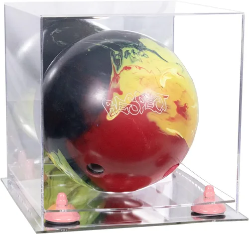 Vista 47 de Better Display Cases Acrylic Bowling Ball Display Case with Mirror Case, Yellow Risers and Clear Base (B33/A028)